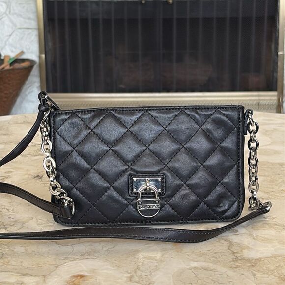 Calvin Klein Quilted Lambskin Leather Padlock & Chain Strap Mini Crossbody Bag - Picture 4 of 15